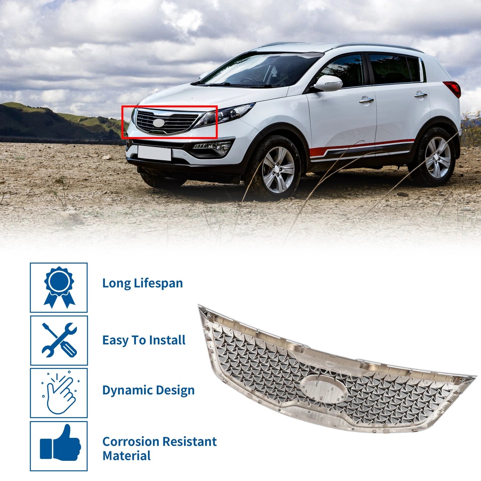 Front Upper Hood Bumper Grille for Kia Sportage (2014–2016) No.863503W500