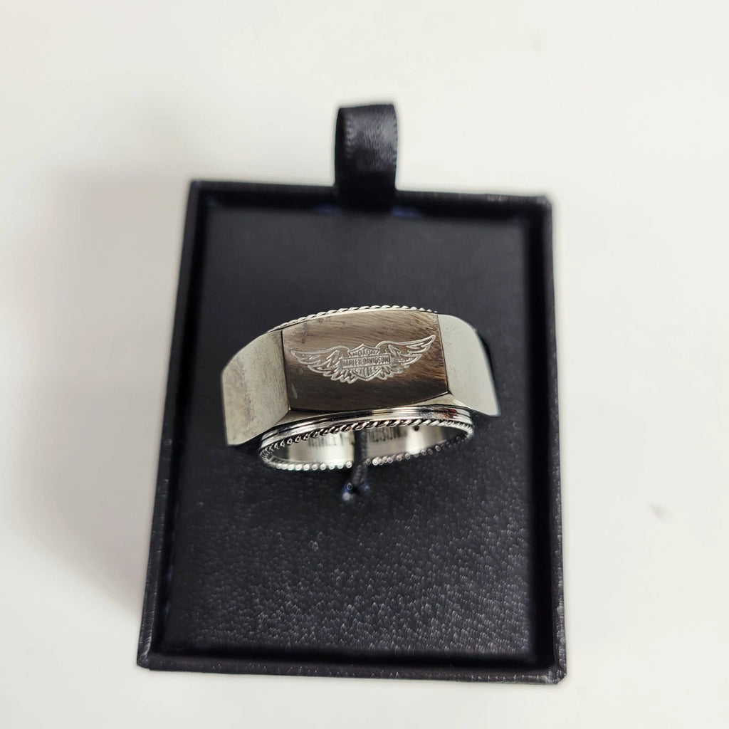 Engraved Winged Logo Hexagon Ring for Harley-Davidson (Men's)