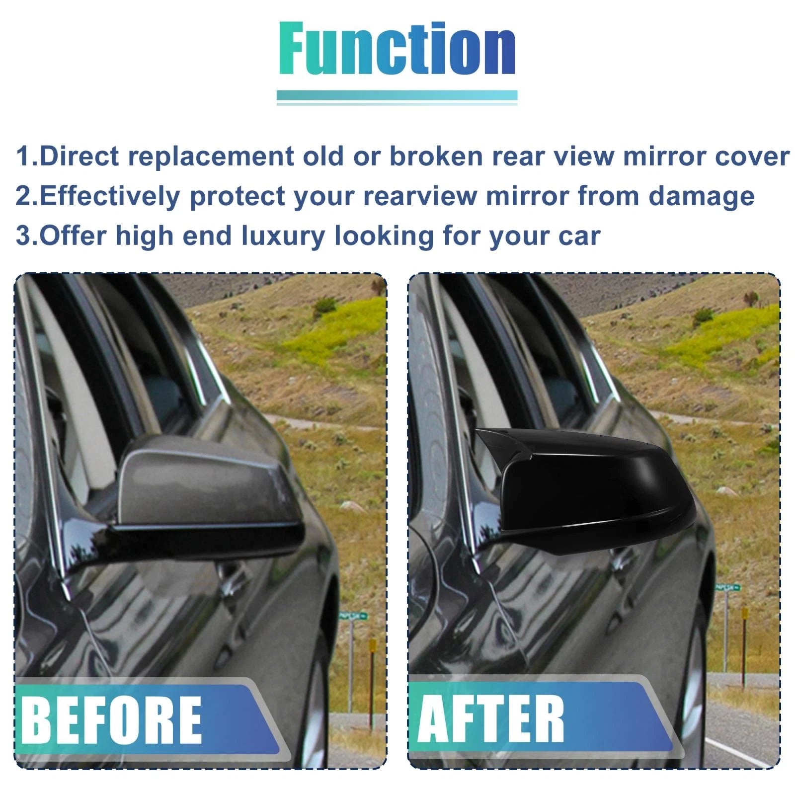 1 Pair Door Wing Rearview Mirror Cover Cap Black for BMW 535i GT (2011–2013)