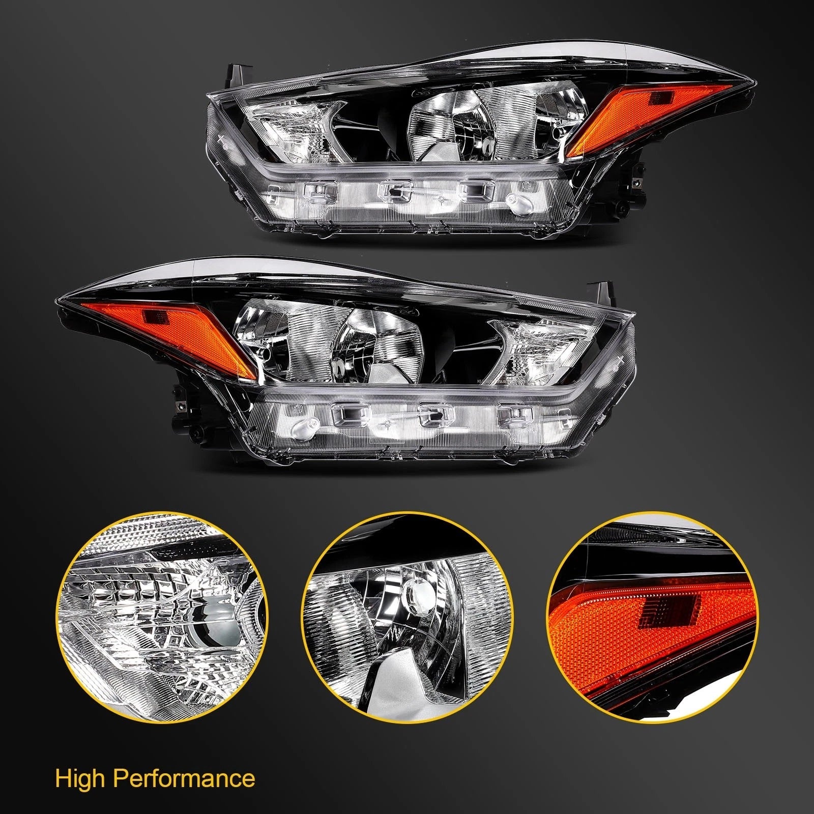 2X Headlight Assembly for Nissan Kicks (2017–2020) Black Housing