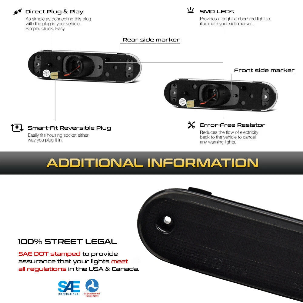 2X Smoke LED Side Marker Lights for Mazda MX-5 Miata (1990–2005)
