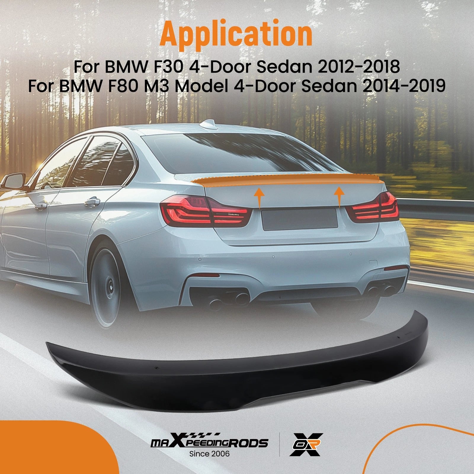 ABS Plastic Rear Trunk Spoiler for BMW F30/F80 M3 (2012–2019) Glossy Black