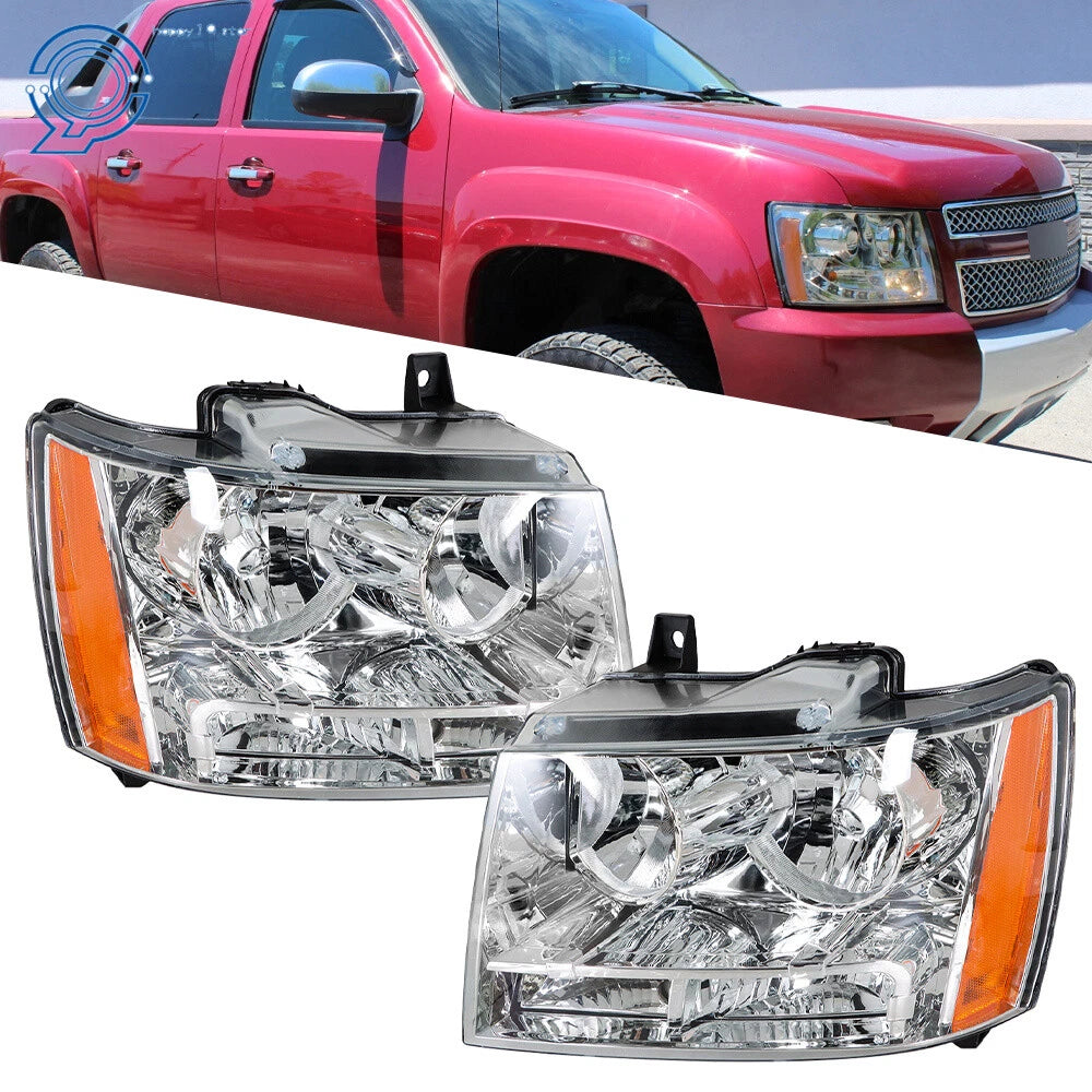 Chrome Headlights for Chevy Avalanche/Suburban/Tahoe (2007–2014) LH + RH