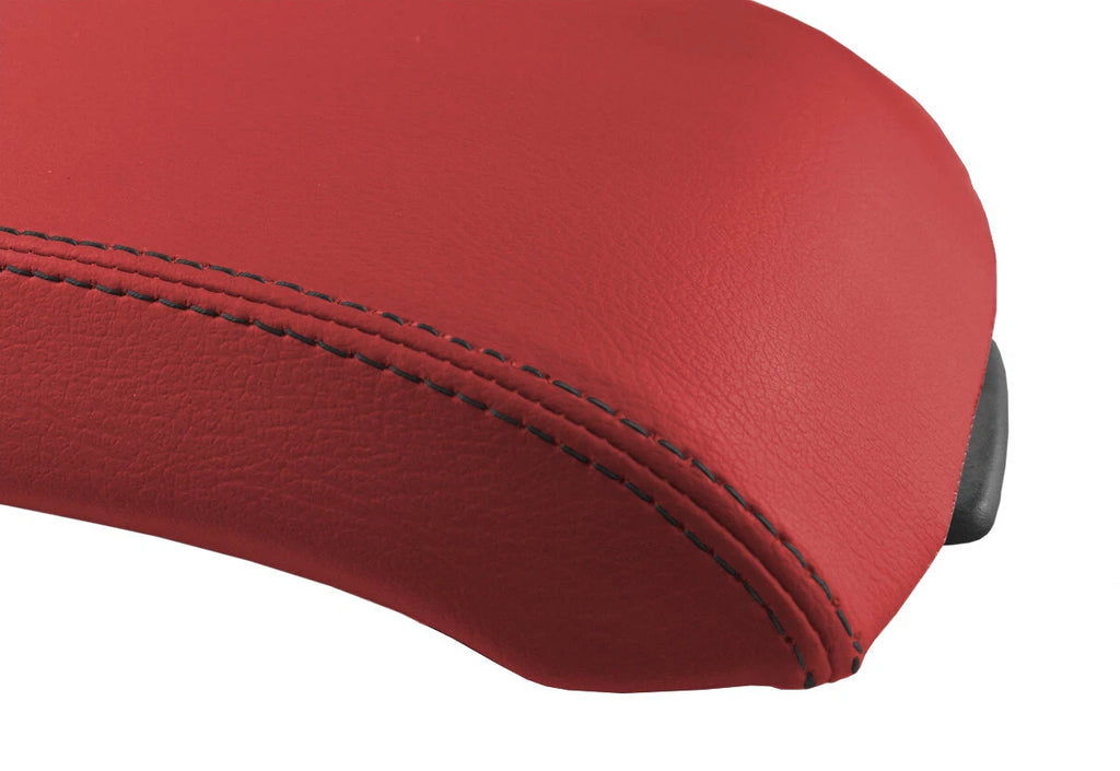Leather Console Lid Armrest Cover for Ford Edge (2007–2010) Red Black Stitch