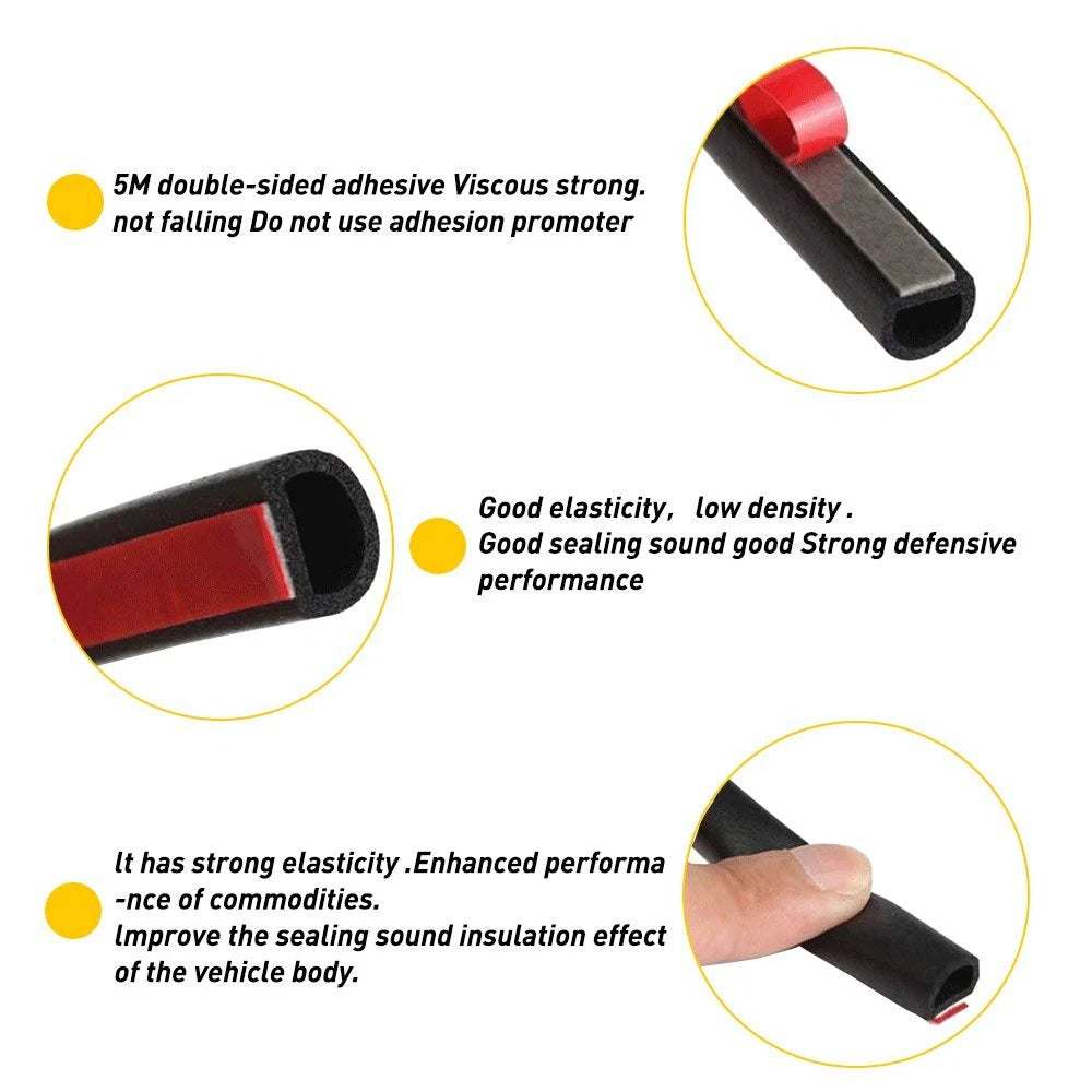 16FT D-Shape Rubber Weatherstrip Seal for Universal Fit (Car)