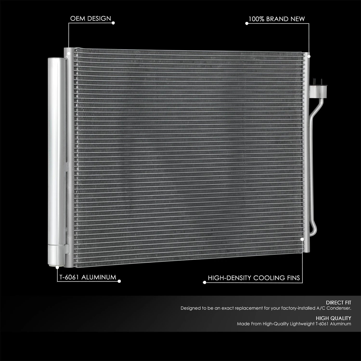 A/C Condenser for BMW 528i 550i 550i GT 650i xDrive (2010–2019) OE Style Aluminum