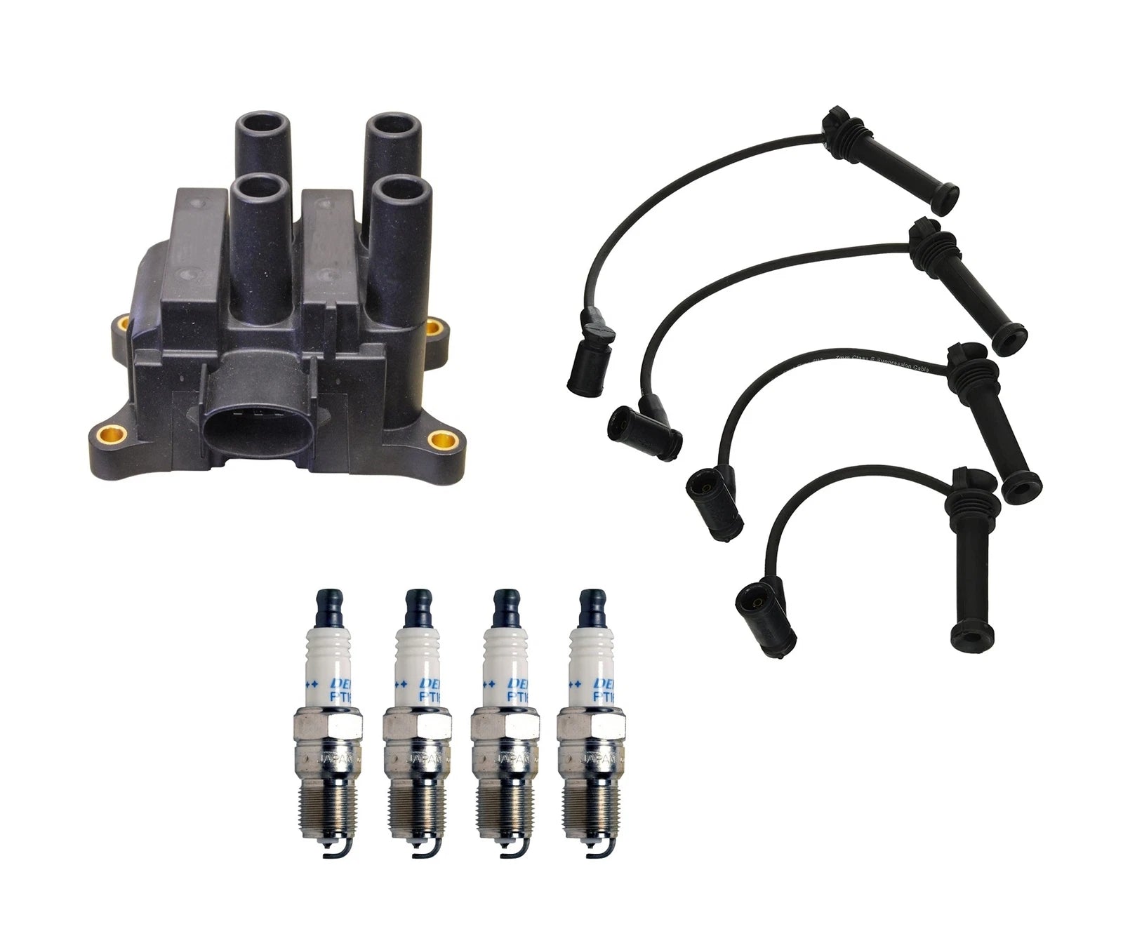 Set of 4 Denso Ignition Coil Wire Spark Plug Kit for Mazda Ford L4