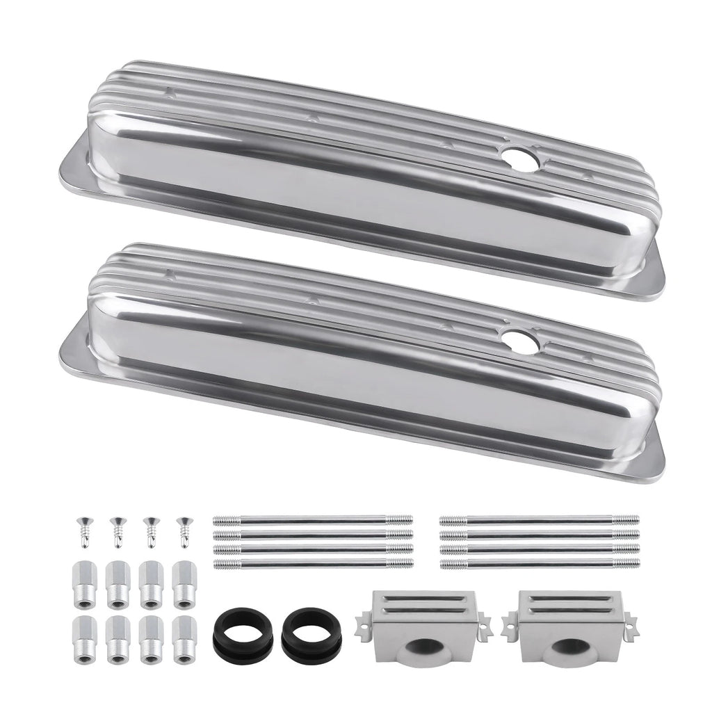 2X Valve Covers Center Bolt Polished for SBC Small Block Chevy (283–327)