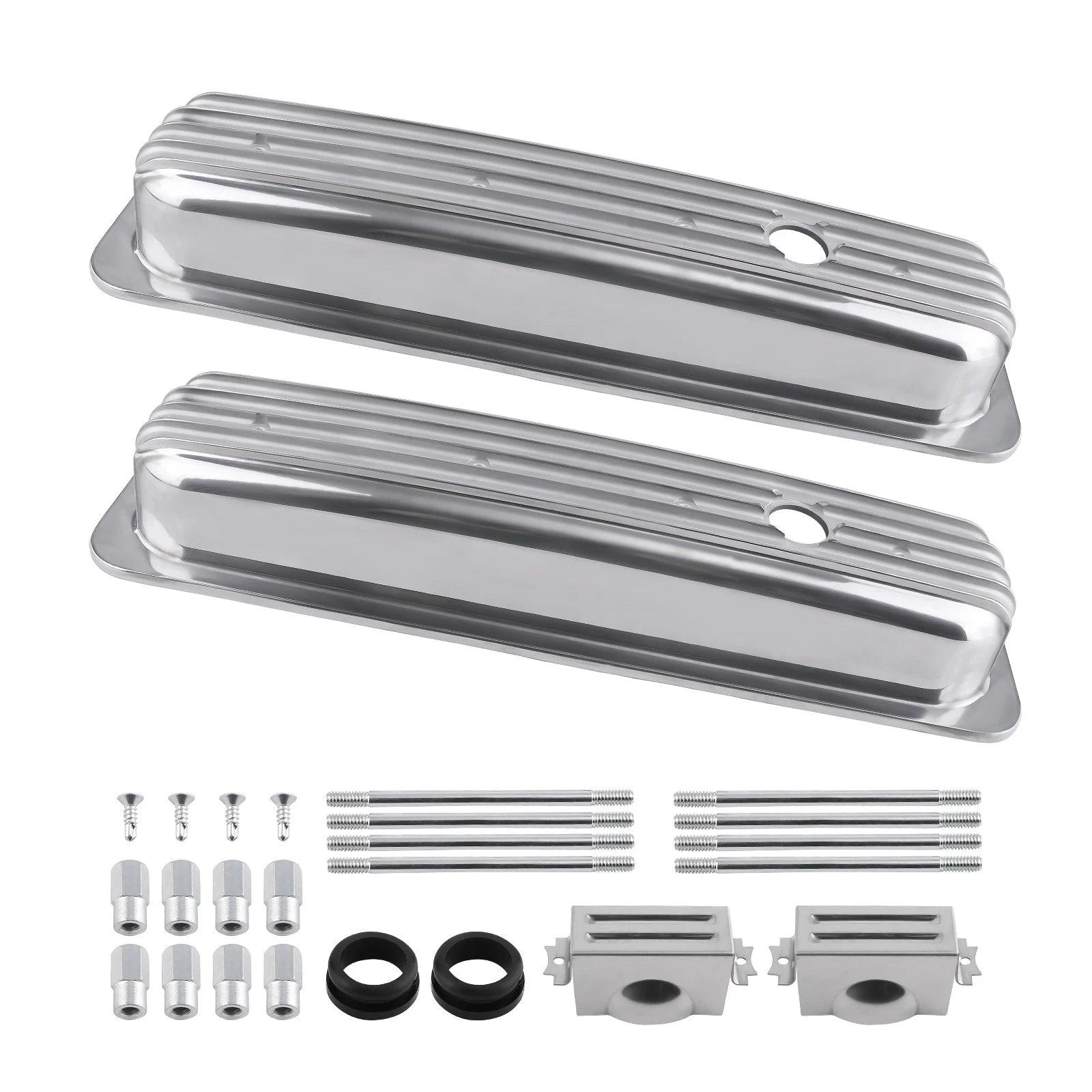 2X Valve Covers Center Bolt Polished for SBC Small Block Chevy (283–327)