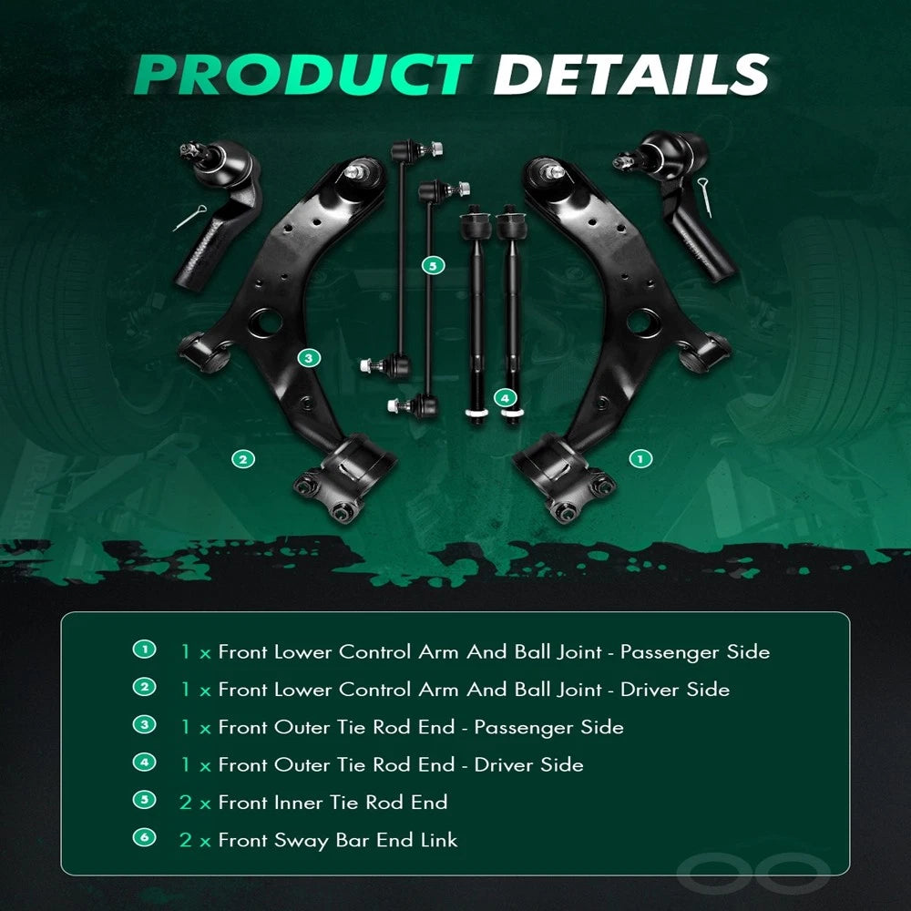 Set of 8 Front Lower Control Arms Tie Rods Sway Bars for Mazda 3 & 5 (2006–2009)