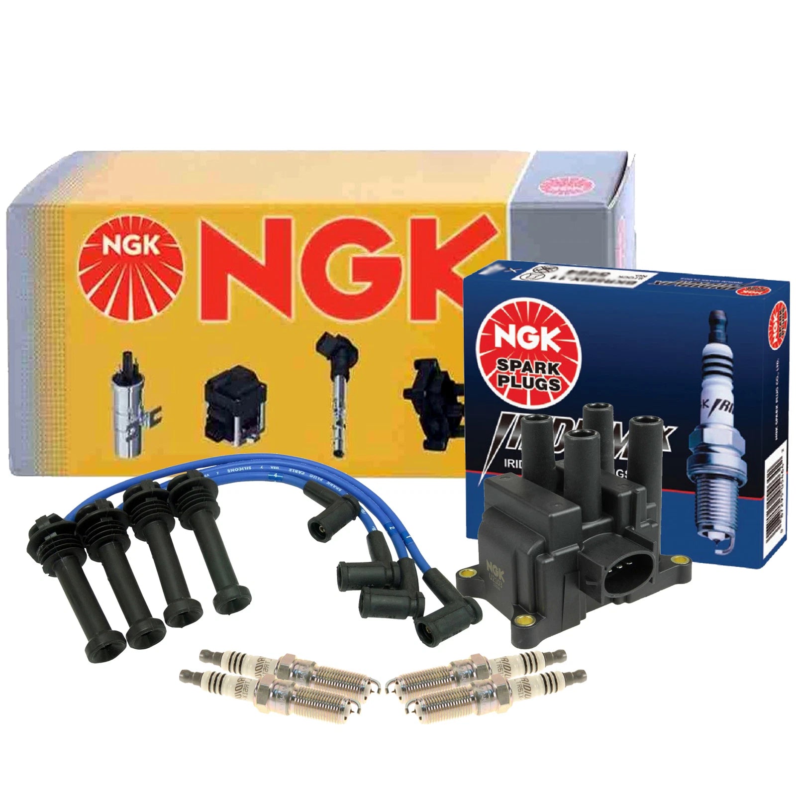 Set of 4 NGK DIS Ignition Coil Wires & Iridium IX Spark Plugs for Ford Mercury (2.0 L4)