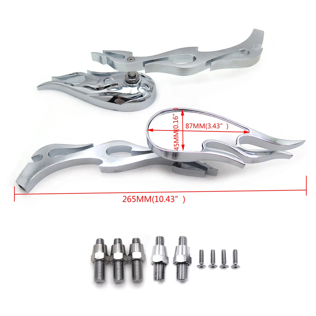 Chrome Flame Burning Fury Running Mirror for Honda Kawasaki Suzuki (All Years)