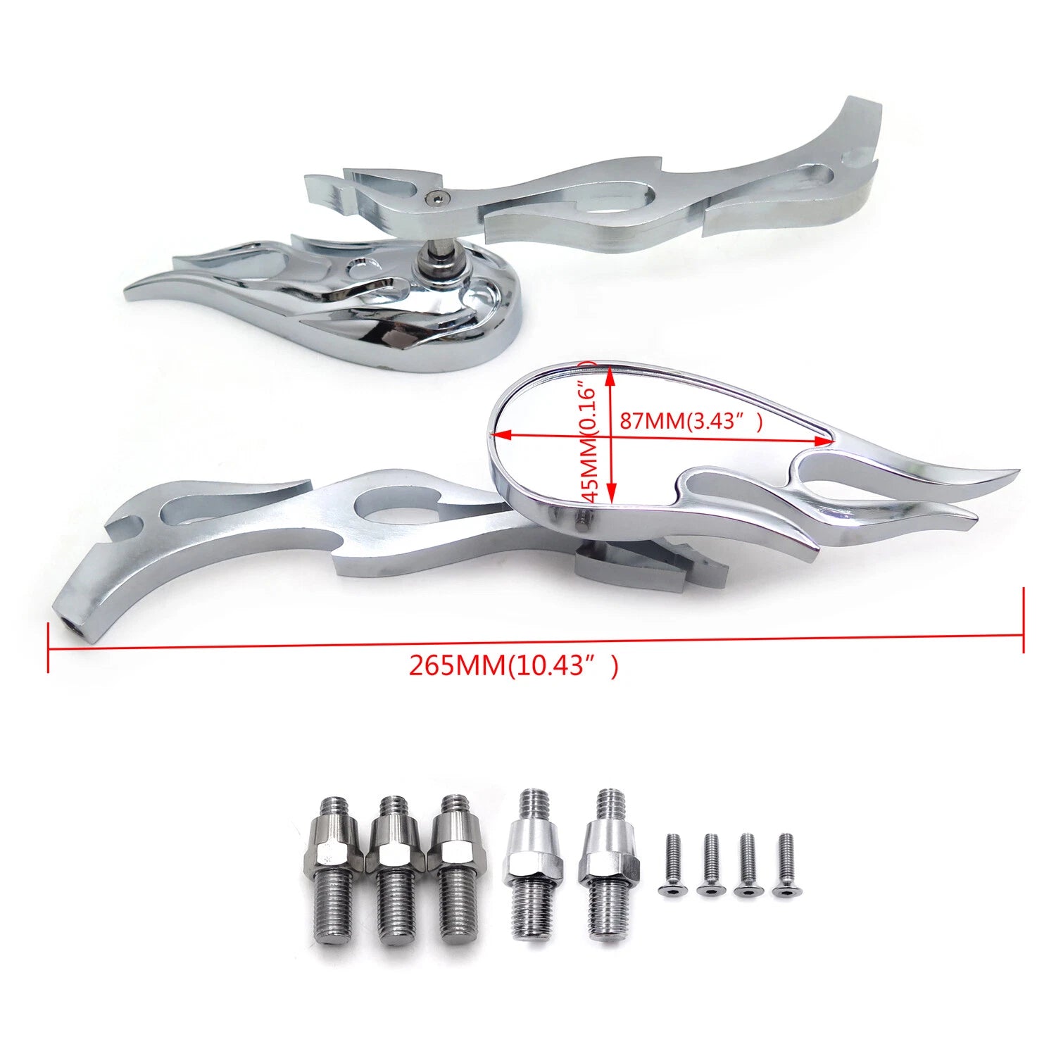 Chrome Flame Burning Fury Running Mirror for Honda Kawasaki Suzuki (All Years)