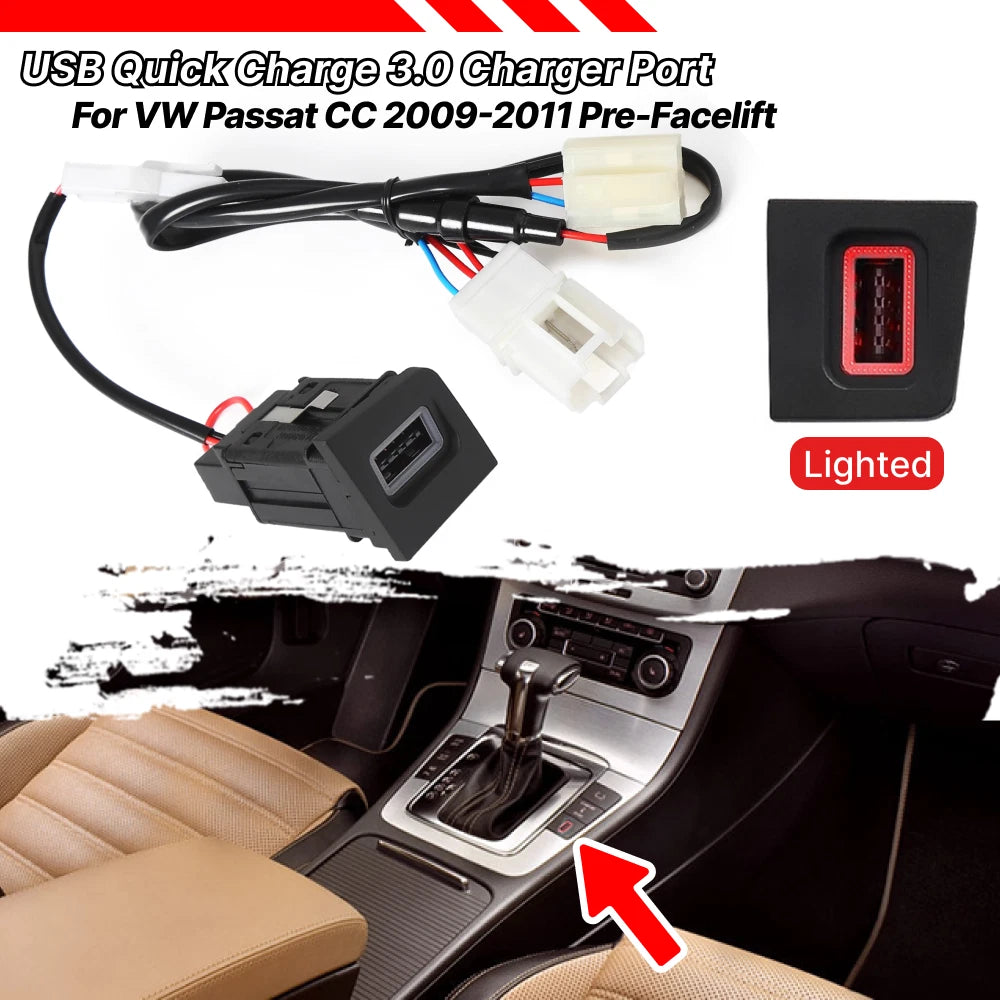 USB Quick Charger QC 3.0 for Volkswagen Passat CC (2009–2011)