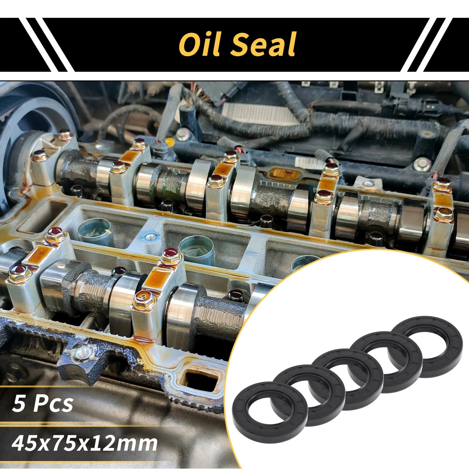 Set of 5 Oil Seal Rotary Shaft Seal NBR Rubber 45x75x12mm