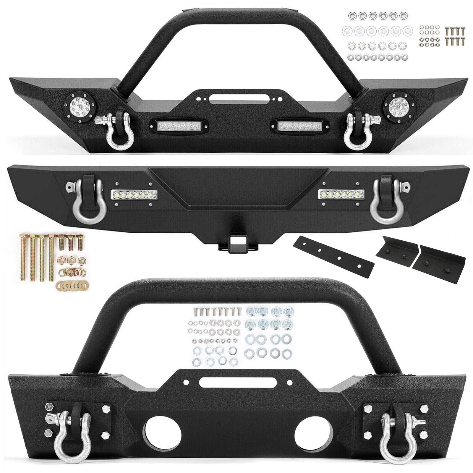Front/Rear Bumper for Jeep Wrangler JK Unlimited (2007–2018) w/ Winch Plate, LED