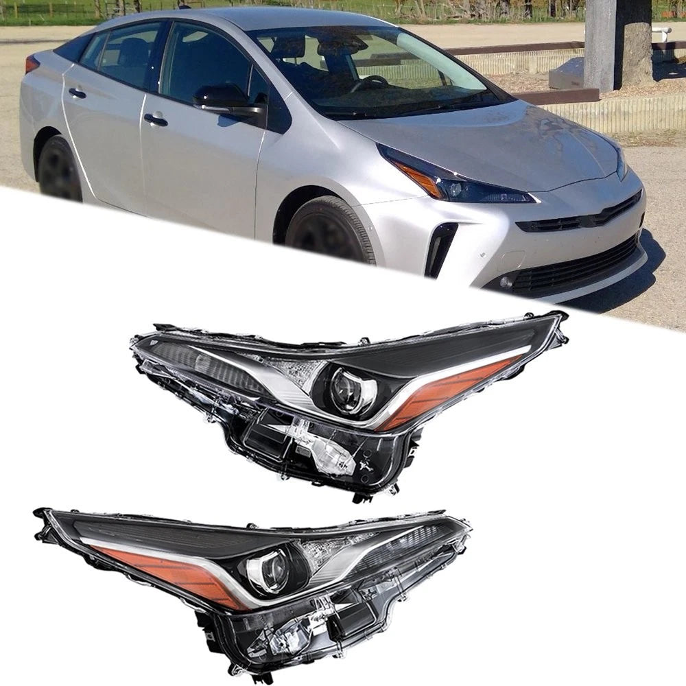 Set of 2 Front Headlights for Toyota Prius (2019–2022) Clear