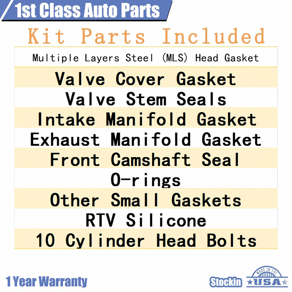 Cylinder Head Gasket Set with 10 Bolts for Ford Focus (2000–2011)