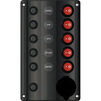5 Gang LED Switch Panel with Circuit Breakers & Cigarette Socket for