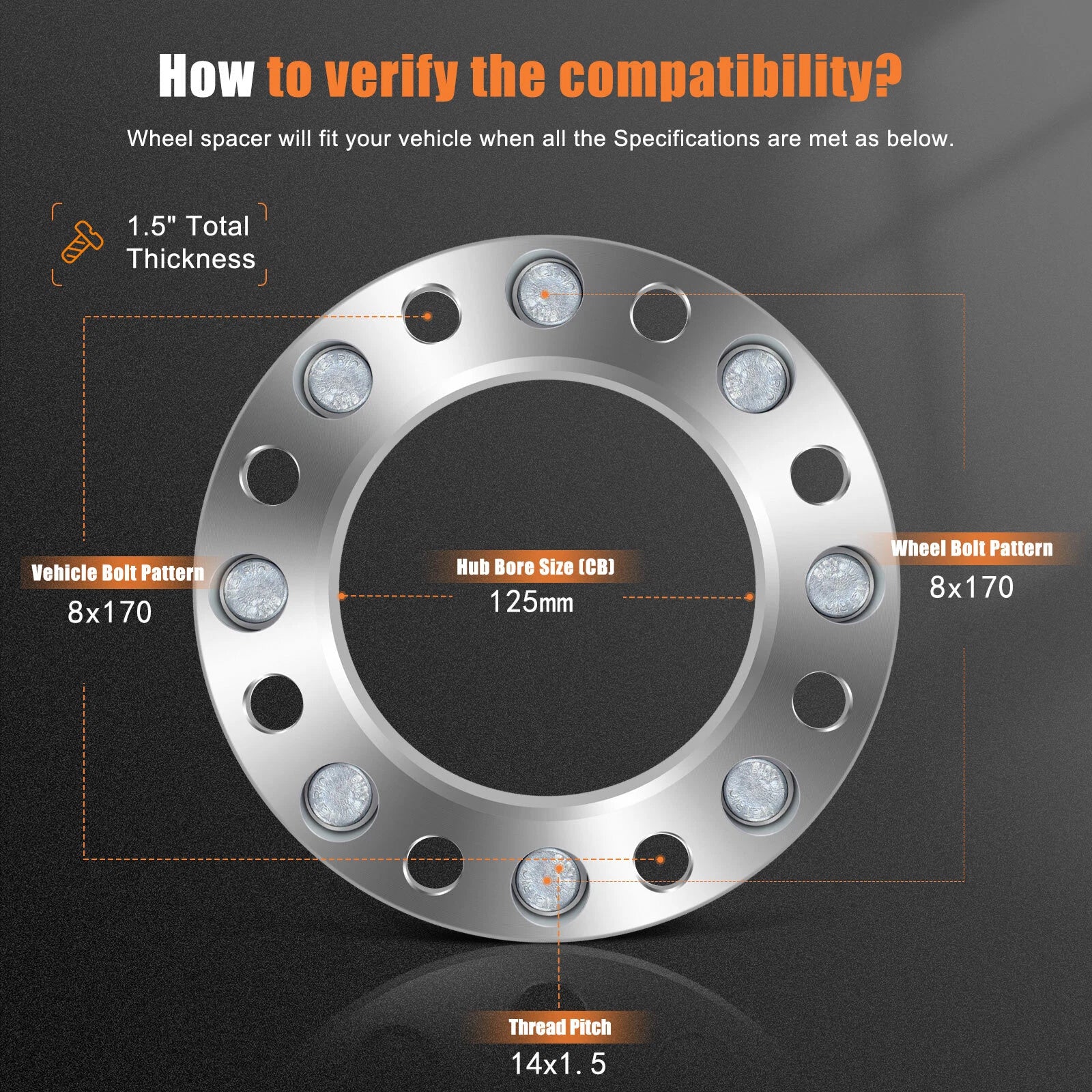 Set of 4 Wheel Spacers 1.5" 8x170 for Ford F250 F-350 Super Duty (2003–2022)