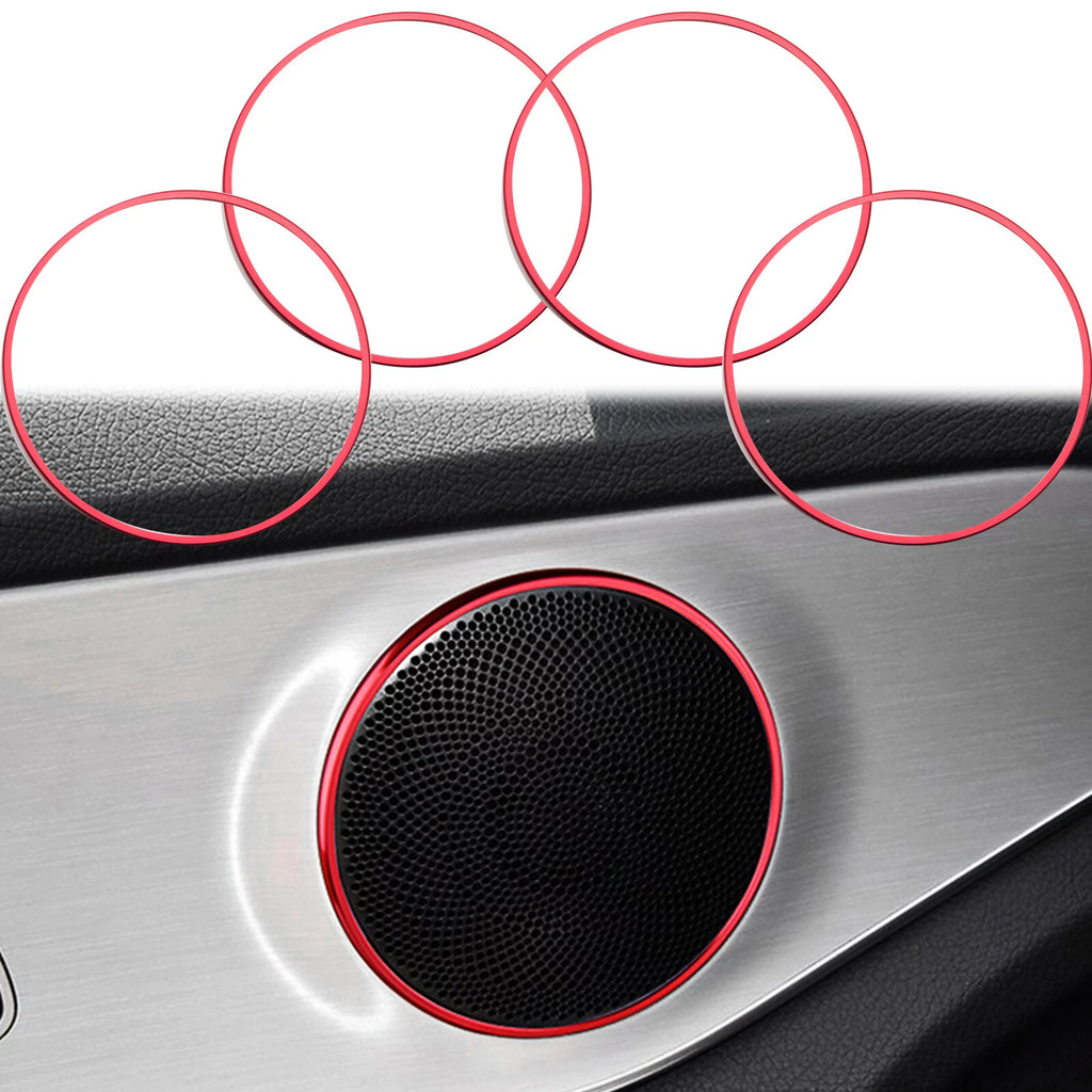 4x Red Interior Door Speaker Decor Ring Cover for Mercedes W205 (2015–2019)