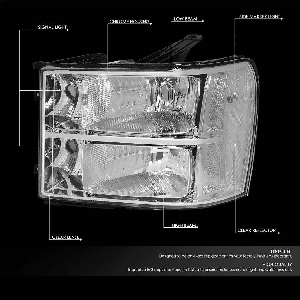 Chrome Housing Clear Corner Headlight Lamps for GMC Sierra 1500 2500HD (2007–2014)