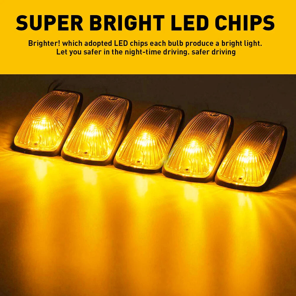 Set of 5 Amber LED Cab Roof Clearance Marker Lights for Trucks