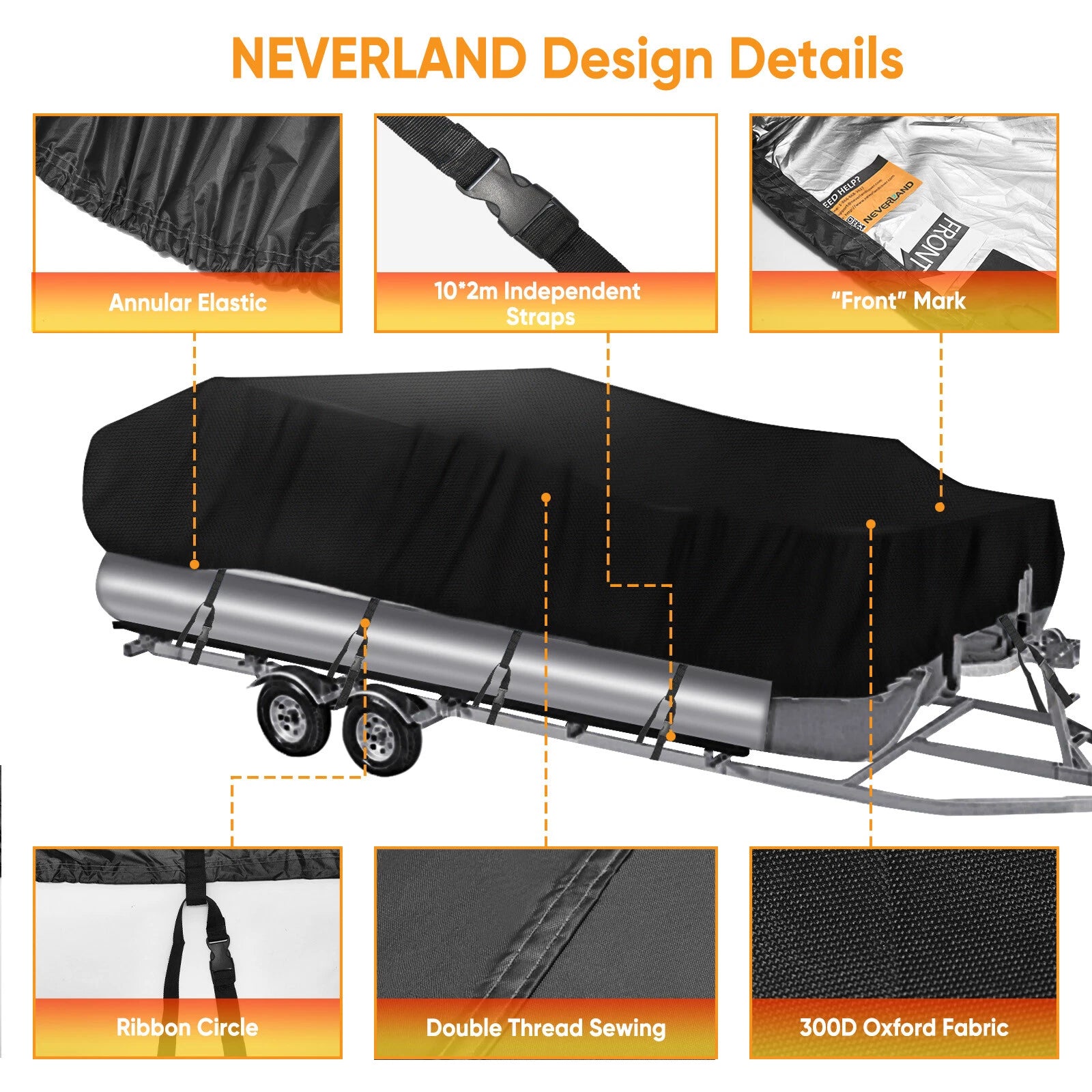Trailerable Boat Cover for Pontoon/V-Hull Fish Runabout (Waterproof)