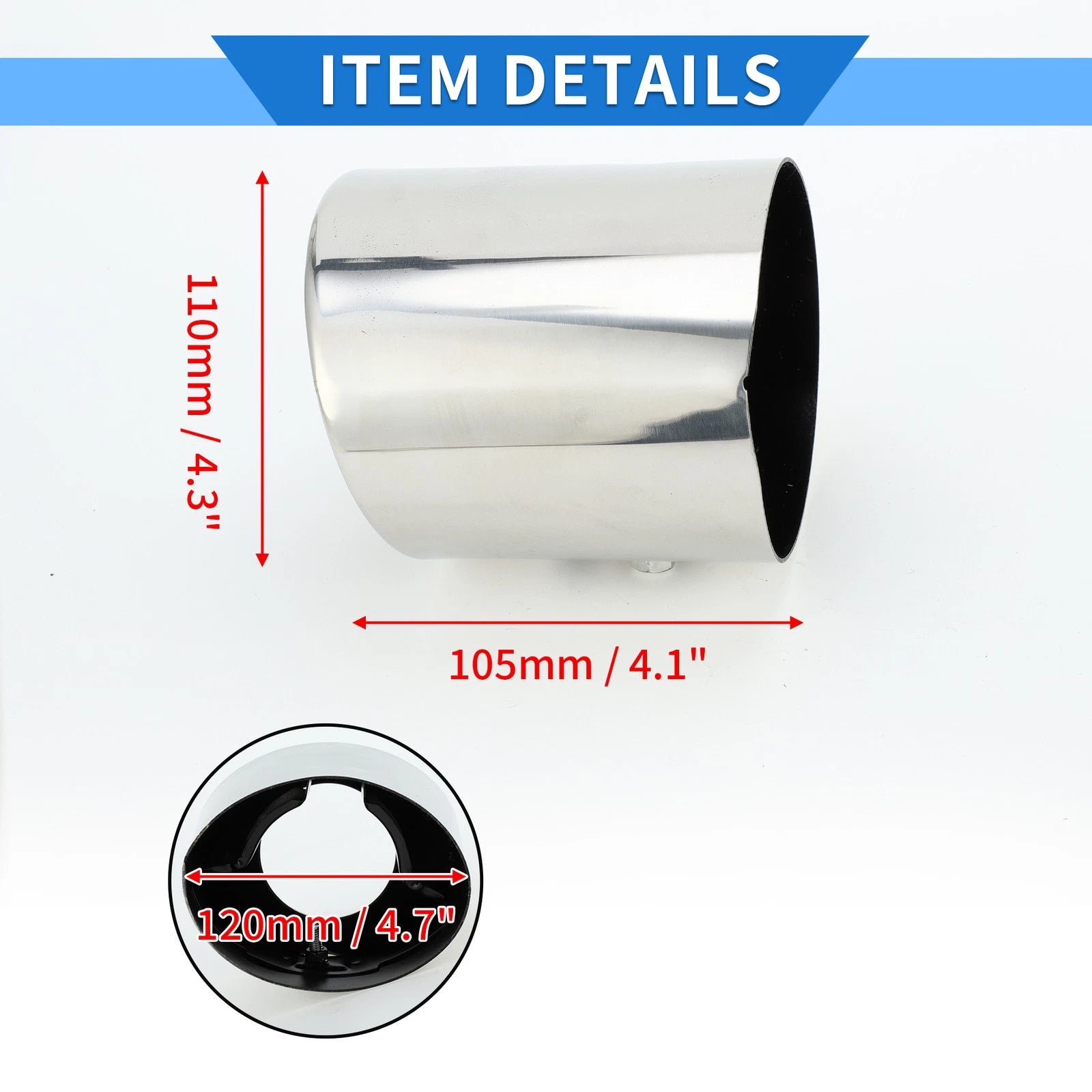 1 Pc Slant Cut Exhaust Tip 4.7" Inlet for Honda Accord (2008–2012) Silver Tone