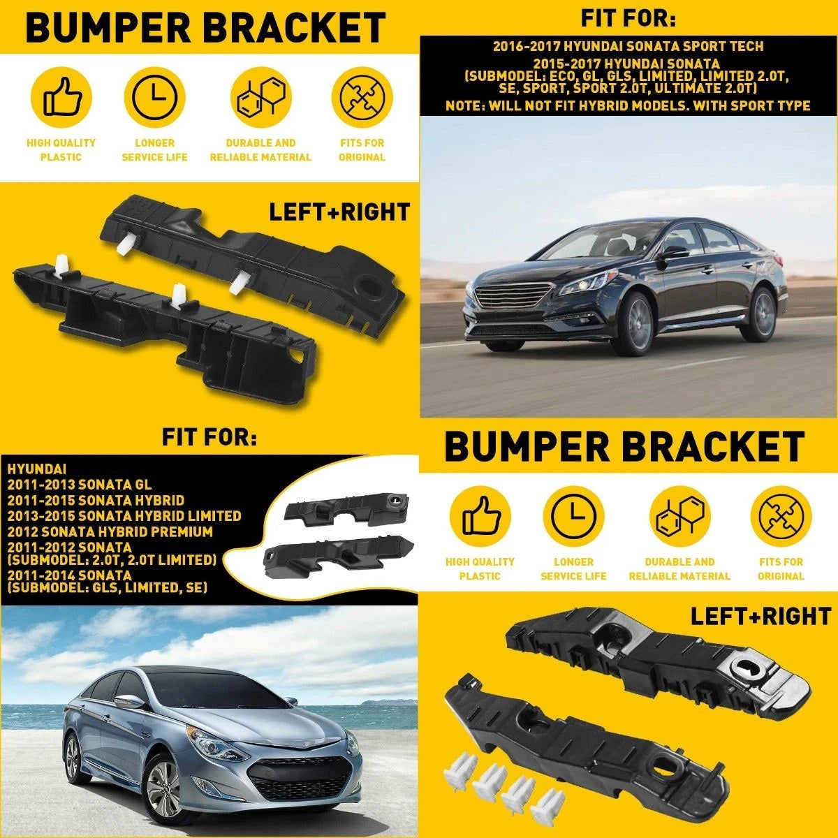 Set of 2 Front Bumper Brackets for Hyundai Sonata (2015–2017)