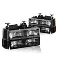 Bumper Headlight Set for GMC C/K Suburban GMT400 (1994–2000) Black Housing Amber Corner