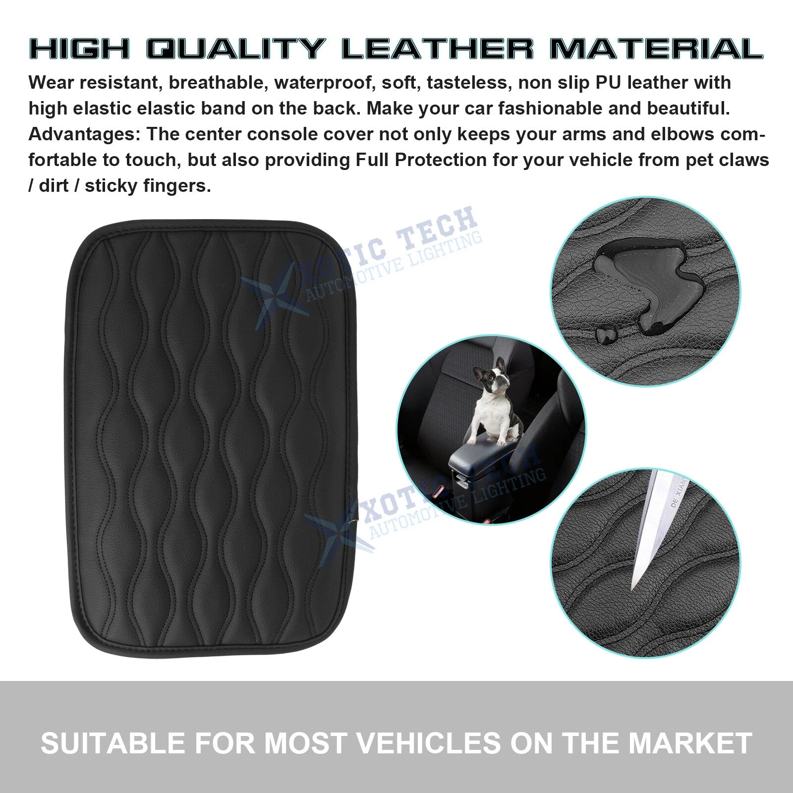 1PC Black Armrest Cover for Seat Box Cushion Pad Case Accessories (-)