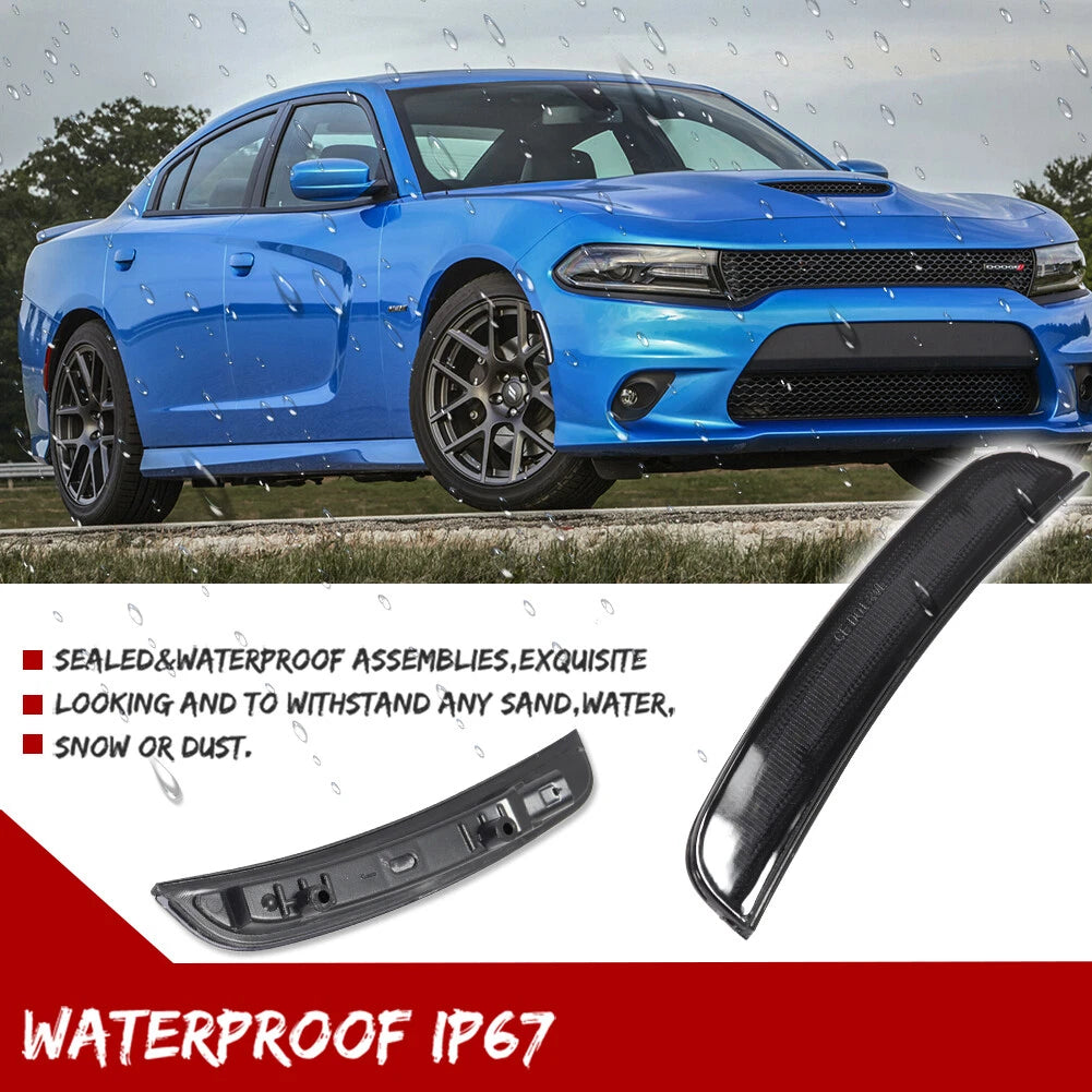 2X White LED Smoke Front Bumper Side Marker Lights for Dodge Charger (2015–2023)