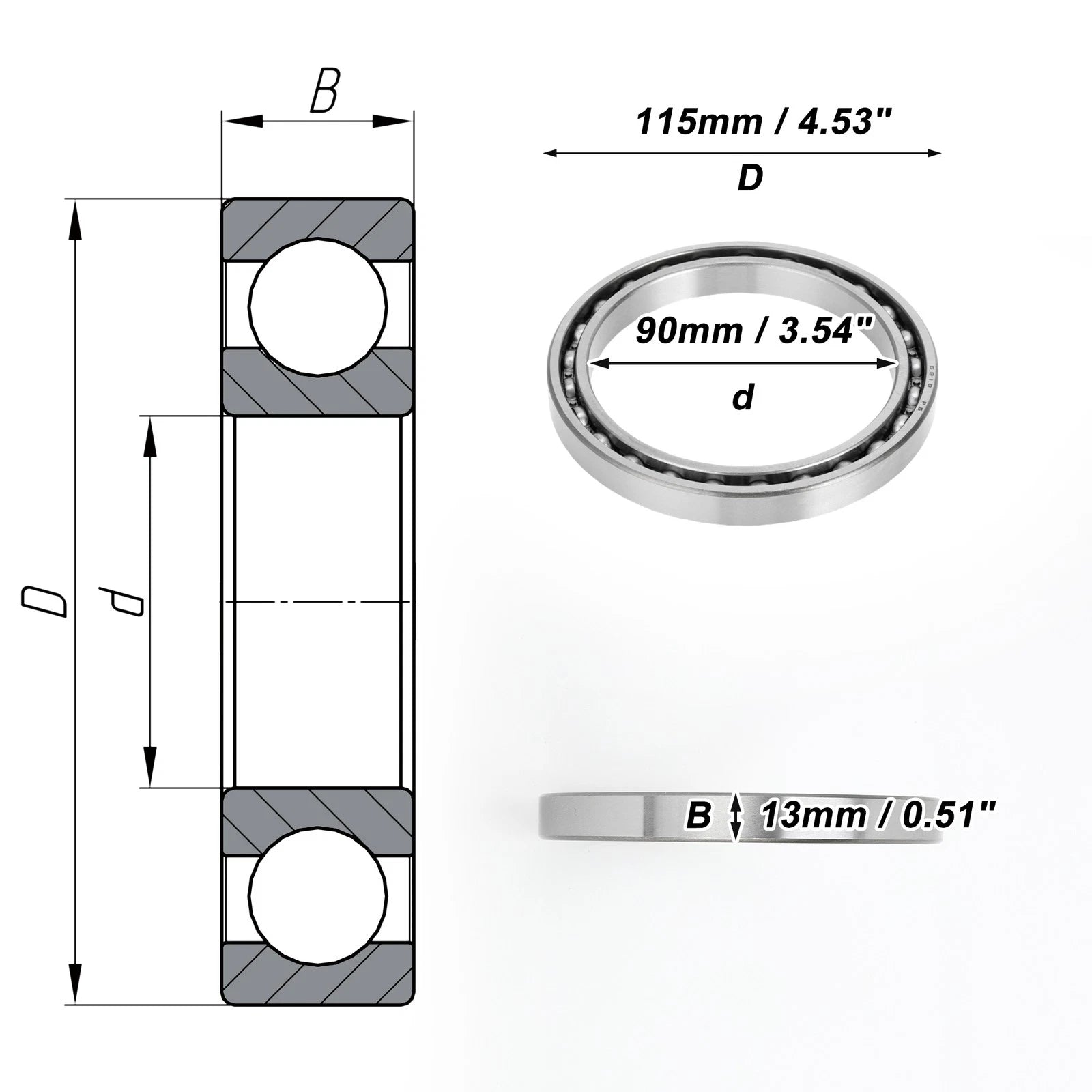 Deep Groove Ball Bearing 90x115x13mm for Scooter Skateboard (N/A)