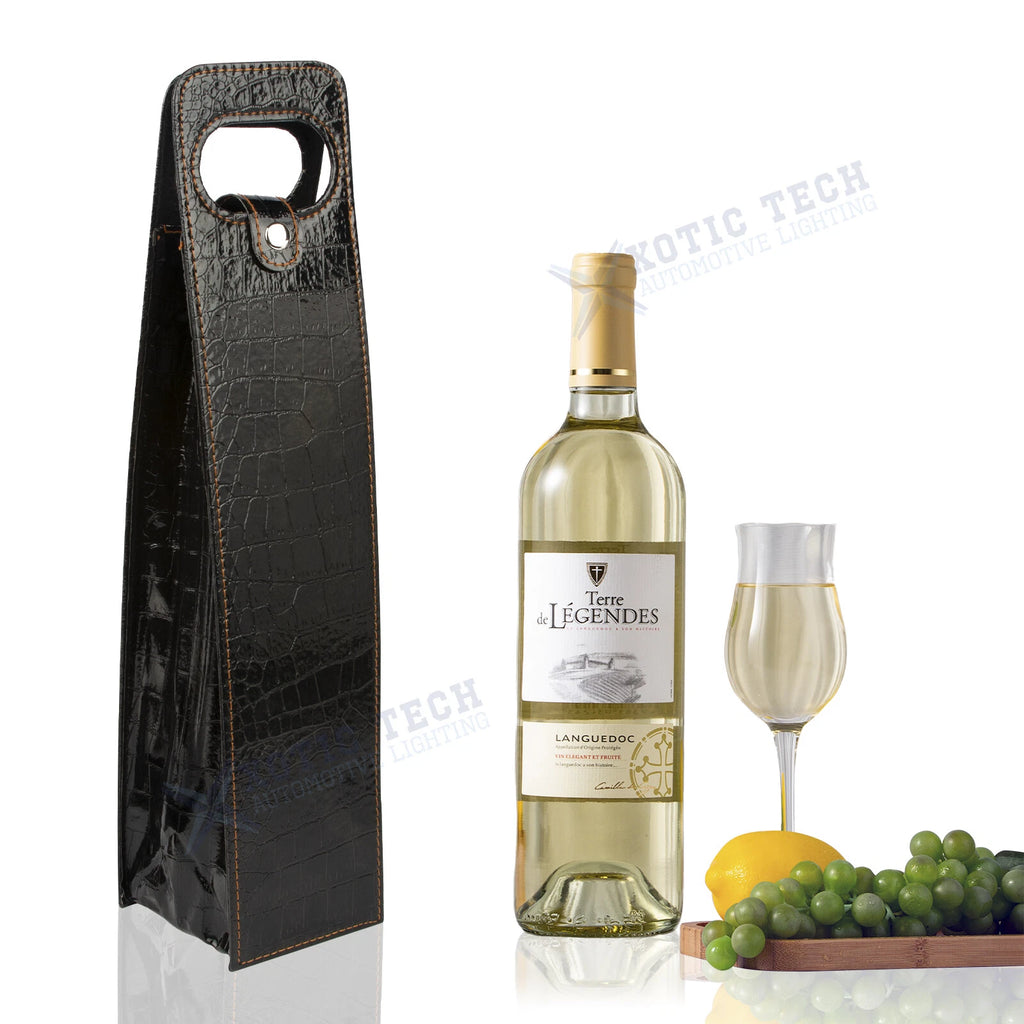 Black Crocodile Grain Leather Wine Carrier Tote for Party (–)