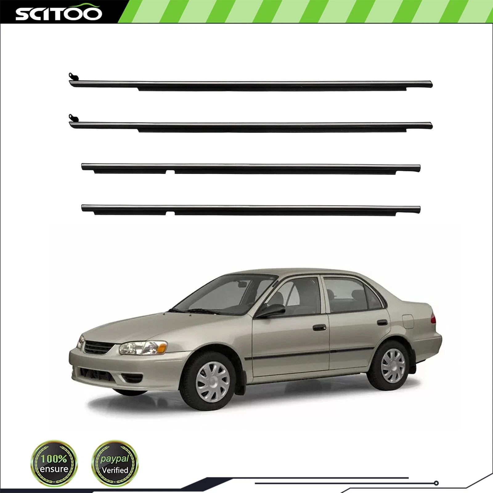 Set of 4 Window Scraper Seal Belt Weatherstrip for Toyota Corolla (1996–2001)
