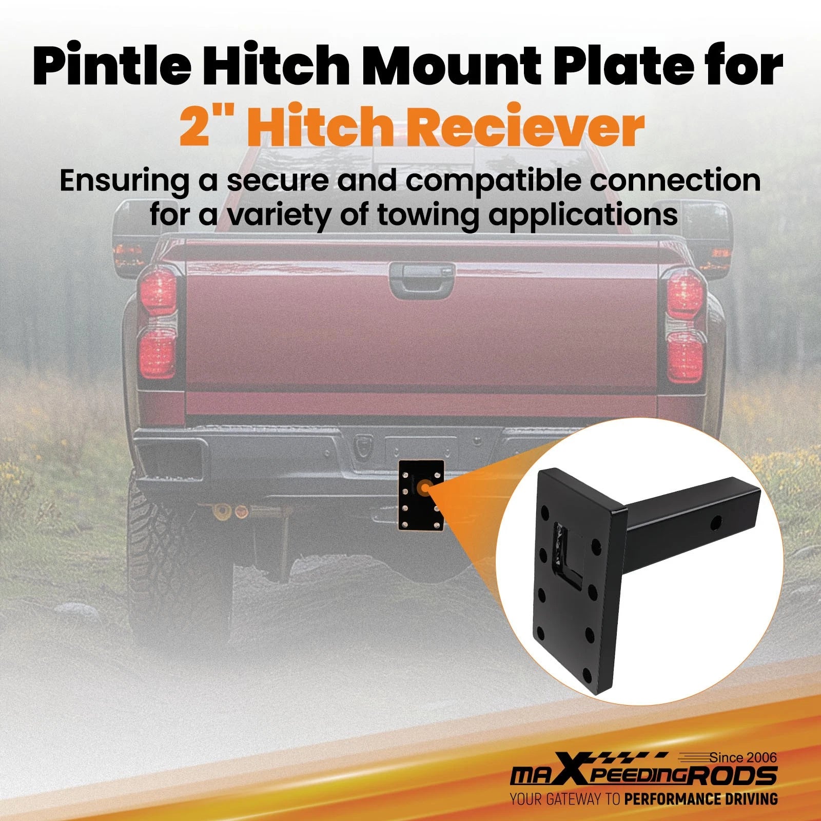 3 Position Pintle Hitch Mount for 2" Hitch Receiver (20000 lbs)