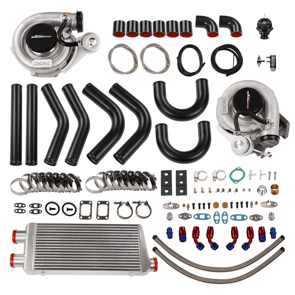 Twin T3 V Band Turbocharger Kit with BOV, Intercooler, Pipes, Oil Lines