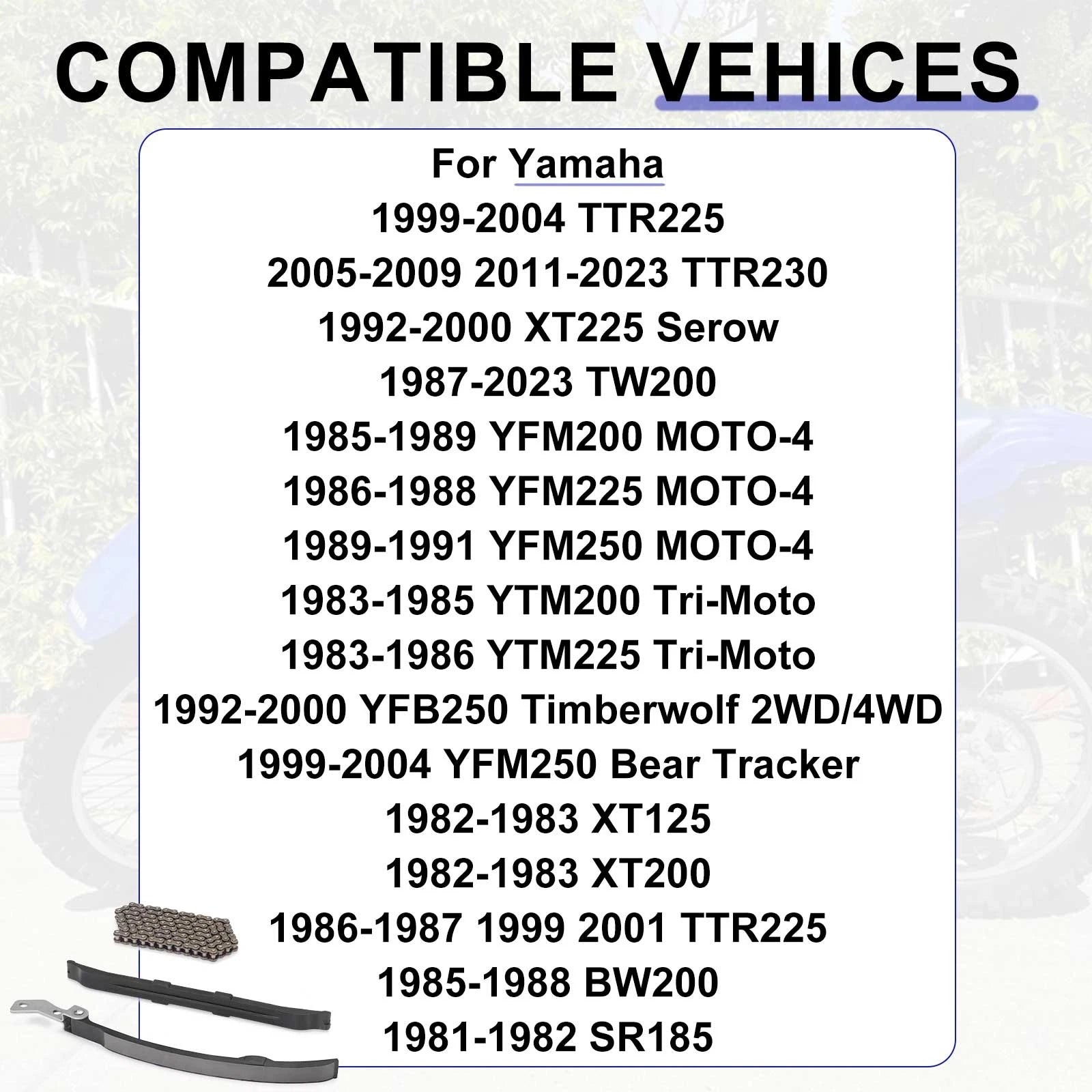 Cam Timing Chain and Guides Kit for Yamaha SR185 BW200 (1981–1988)