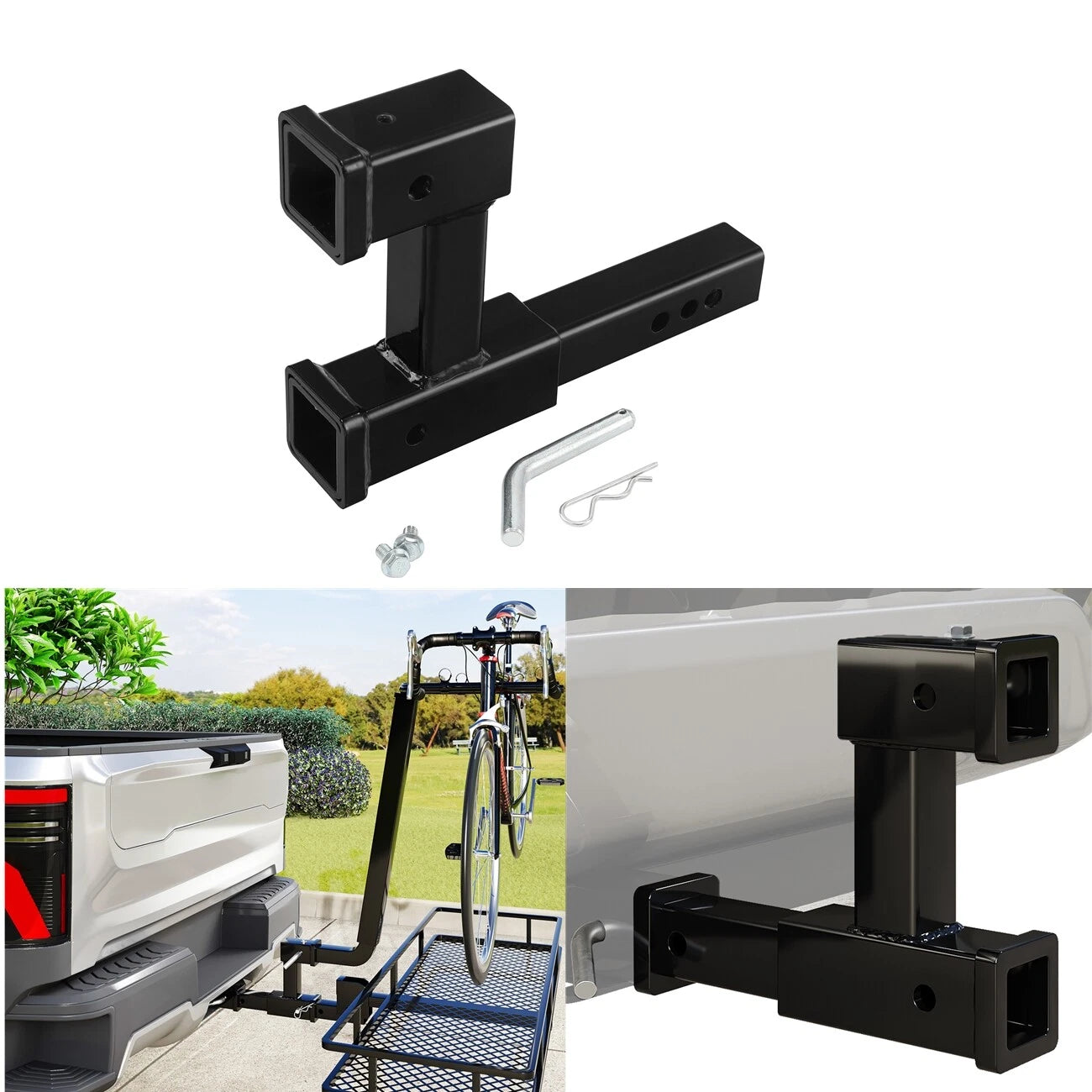Dual 2" Trailer Hitch Receiver Rise-Drop Adapter Extender Tow 4000 LB