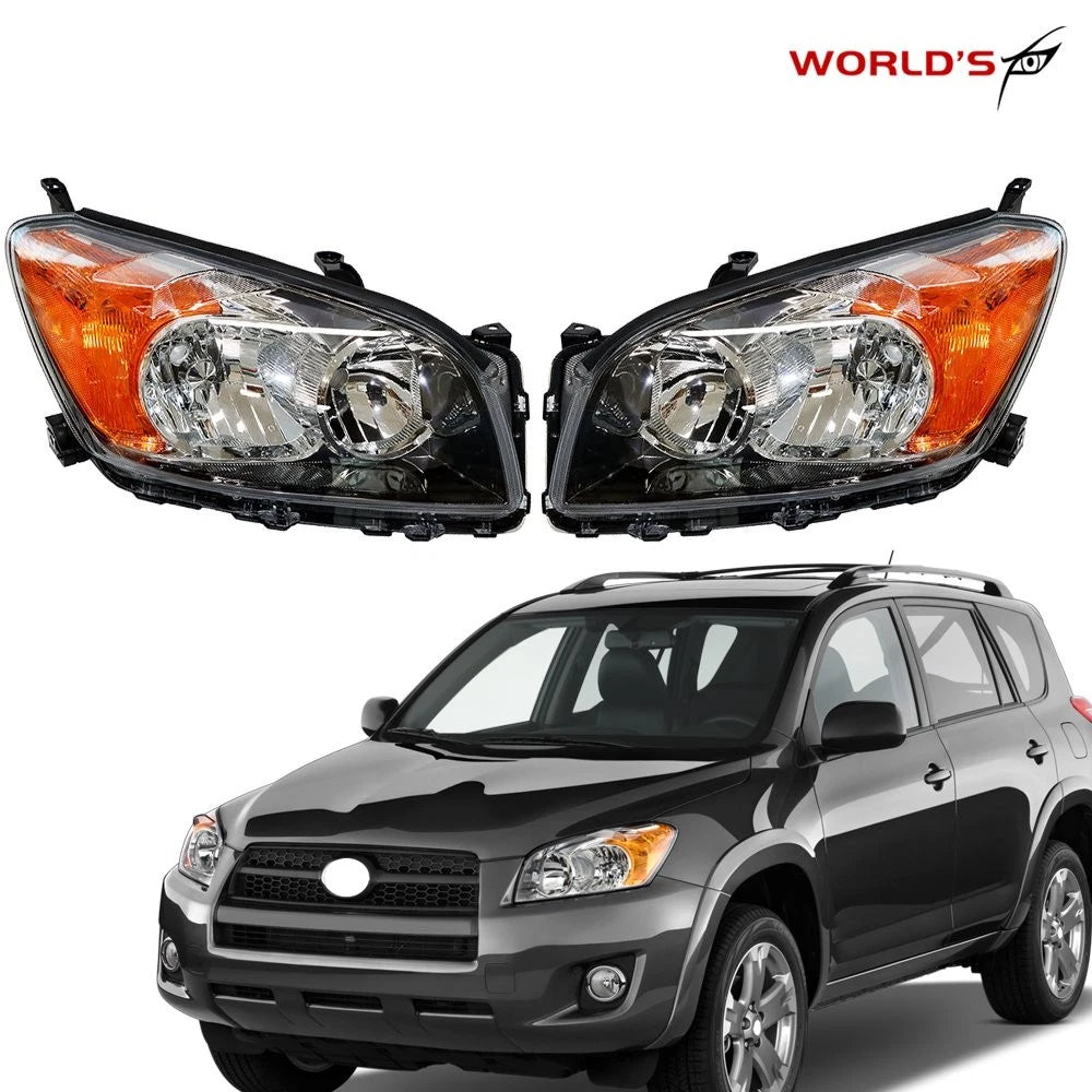 Set of 2 Headlight Lamps for Toyota Rav4 Sport (2009–2012) Black Housing