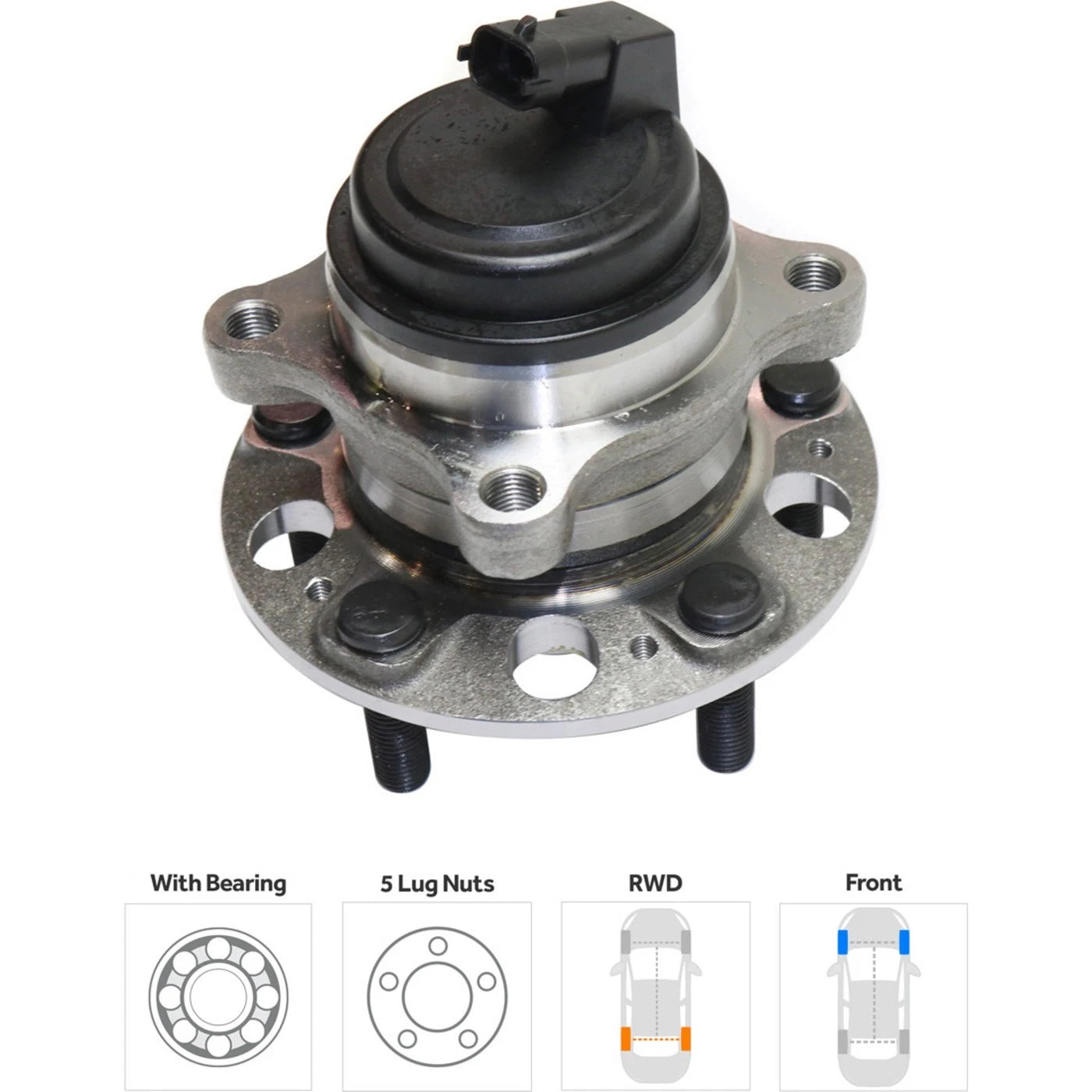 Wheel Hubs for Hyundai Genesis (2009–2014) Front Left & Right with Bearing & Sensor