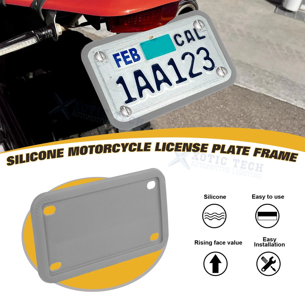 Gray Motorcycle Silicone License Plate Frame for Universal (Rustproof, 2-3)