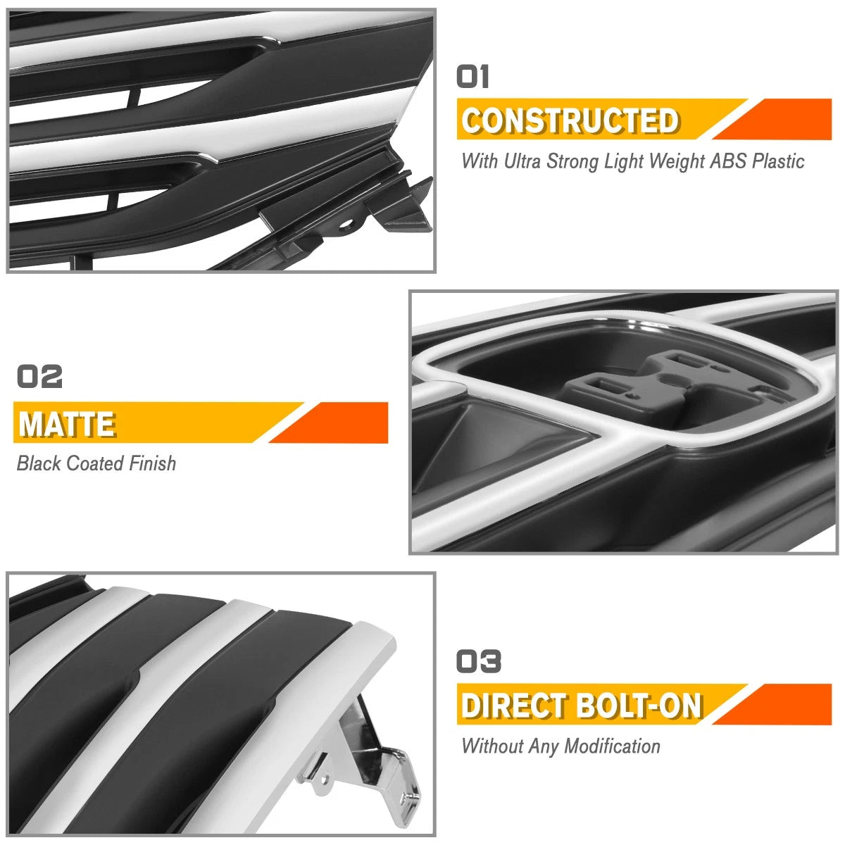 Front Upper Grille Assembly for Honda Odyssey (2011–2013) w/Badge Slot, Chrome Moulding