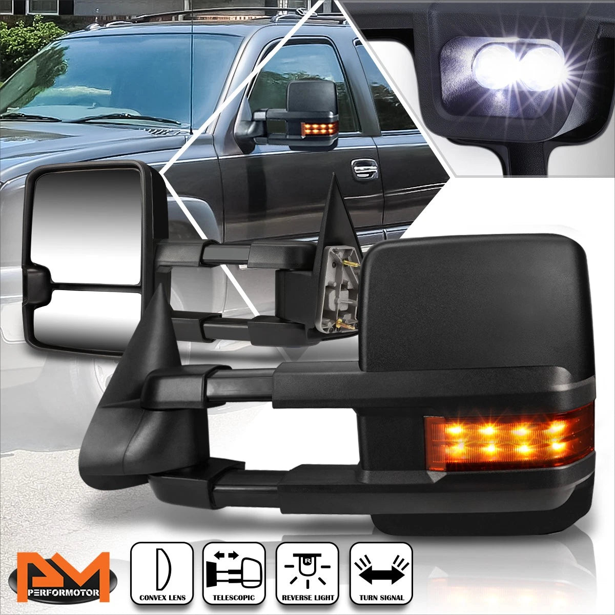 Set of 2 Extendable Towing Mirrors with LED Signal for Silverado/Sierra (1999–2006)