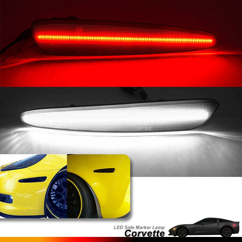 Set of 2 White & Red Side Marker Lights for Chevy Corvette C6 (2005–2013)