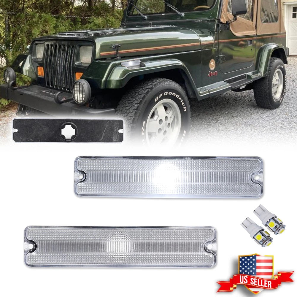 Clear Front Side Marker Light Set for Jeep Wrangler YJ (1987–1995) with LED Bulbs
