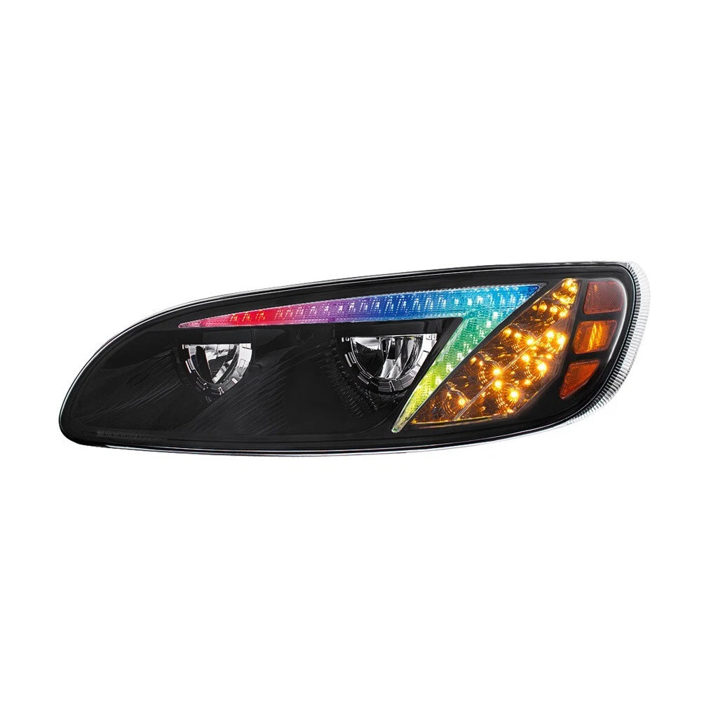 LED Headlights Front Pair w Color Changing Light Bar for Peterbilt 386 387 (2016–2018)