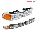 Headlight Set for GMC Sierra 1500, Yukon (1999–2007) Chrome Housing Clear