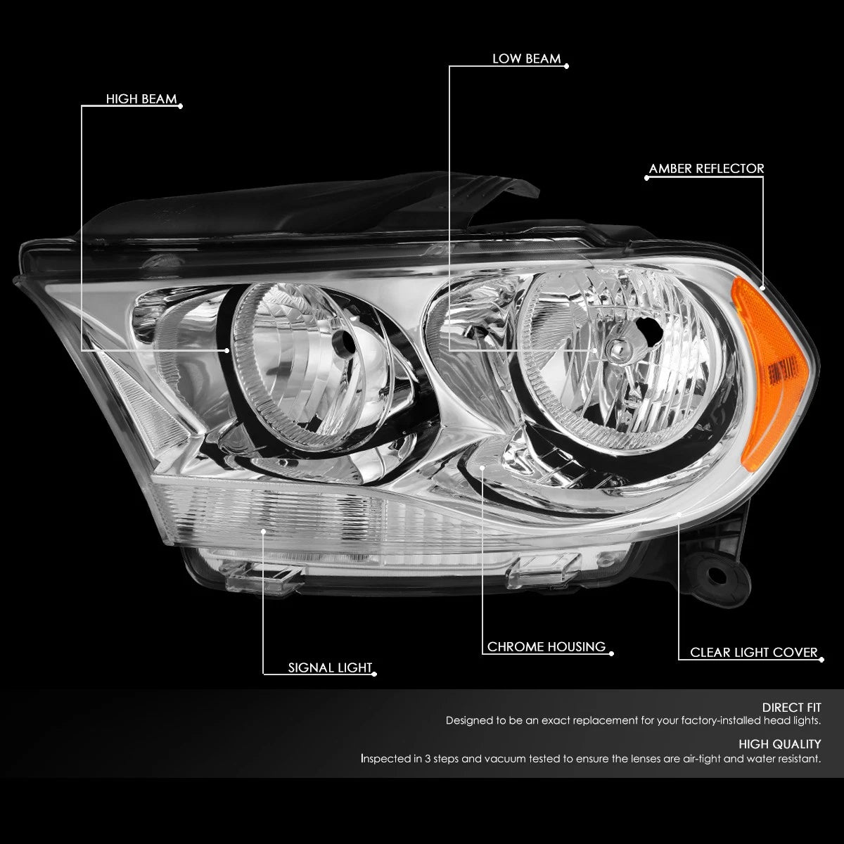 Set of 2 Chrome Housing Amber Corner Headlights for Dodge Durango (2011–2013)